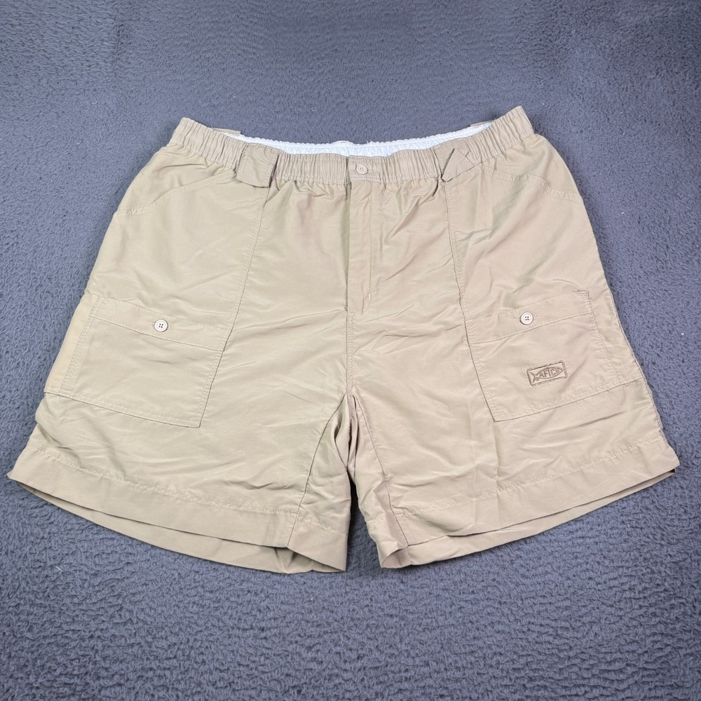 Aftco Shorts Mens 44 Beige Cargo Pockets 7" Fishing Hybrid Nylon M01 Long